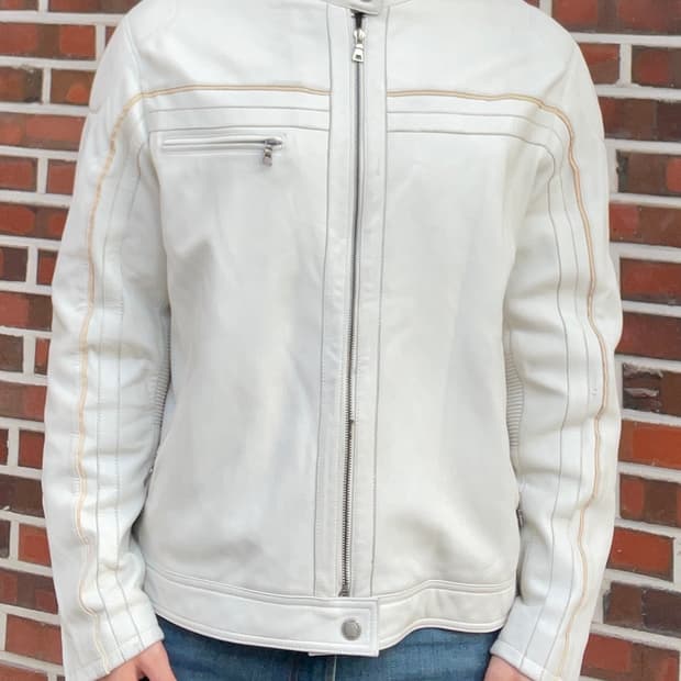 빈티지 켄네스콜 화이트 라이더 가죽 자켓