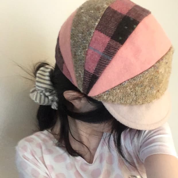 모리걸 패치워크 체크 도트 배색 캡 모자 빈티지 갸루 대장템