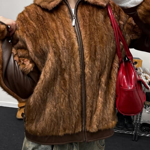 올드 빈티지 리얼레더 밍크 퍼 자켓 브라운
