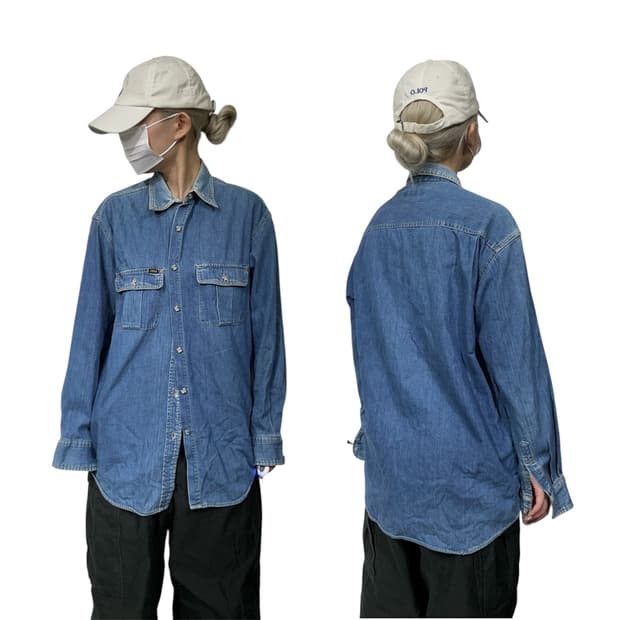 리 데님 워크 셔츠 오버핏 청 셔츠 L