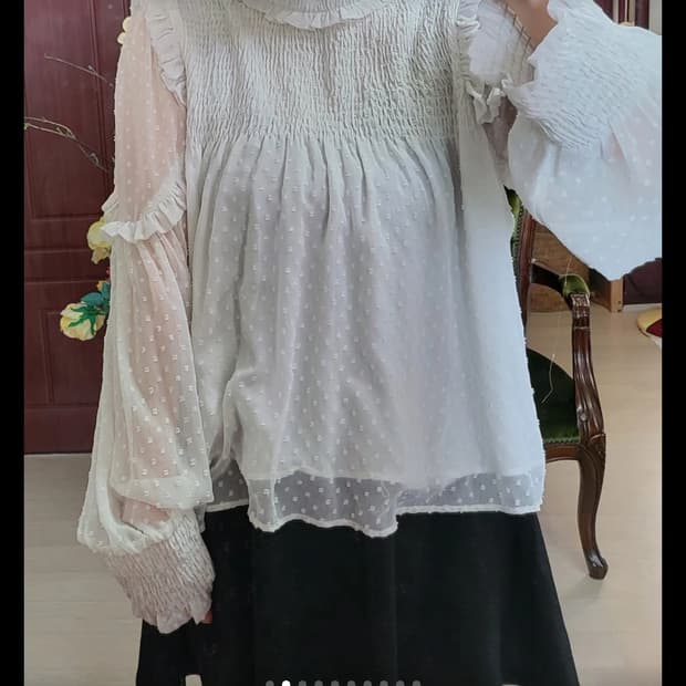 자라 쉬폰 레이스 레이어드 블라우스 스머그드