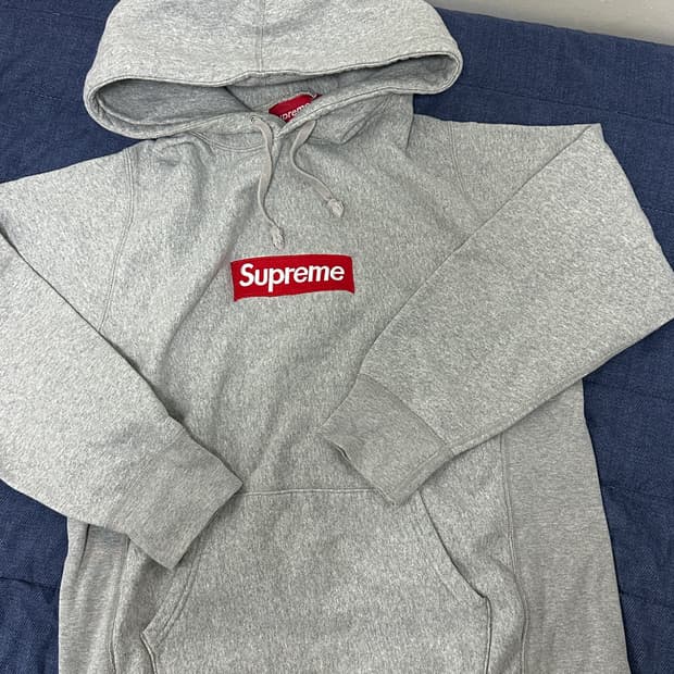 슈프림  박스로고 후드 회빨 라지 14FW 