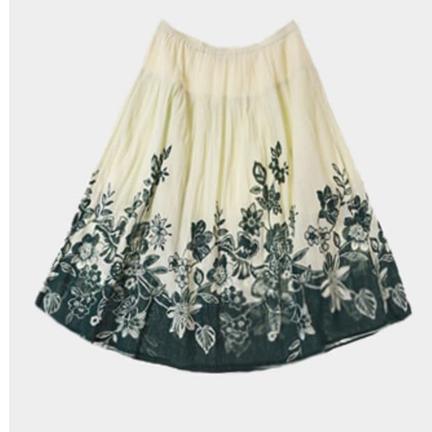 딥 그린 플라워 미디 스커트