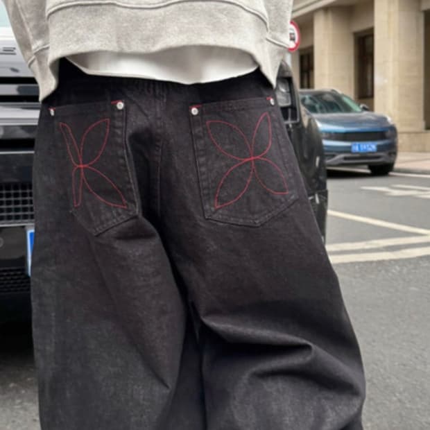(L) Steepc Ringring curved denim pants 