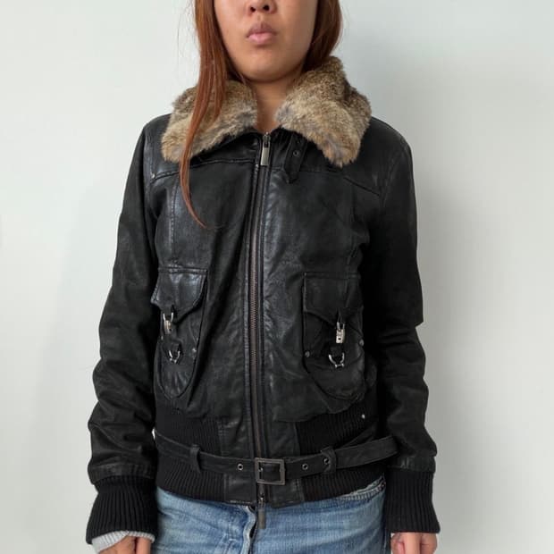 Vintage leather fur jacket