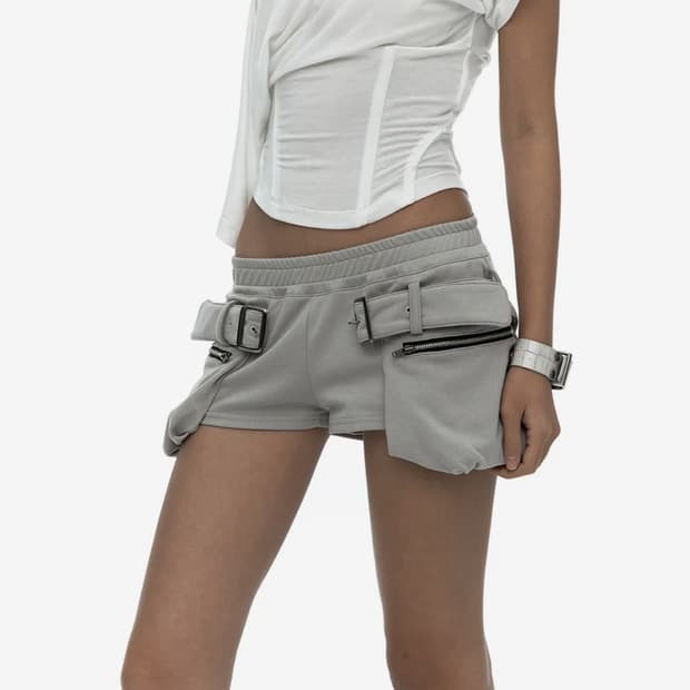 Belted Pocket Shorts Gray