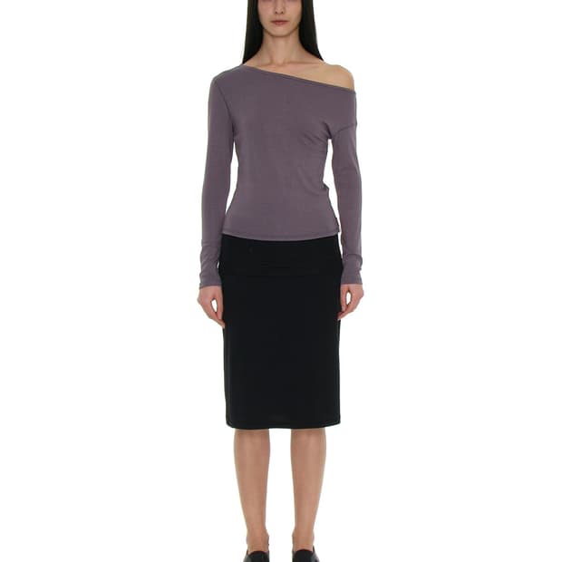 파르티멘토 우먼 PWC 폴딩 웨이스트 저지 미디스커트 블랙, M