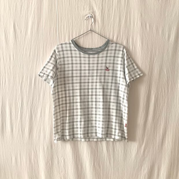 연그레이 체크 강아지 티