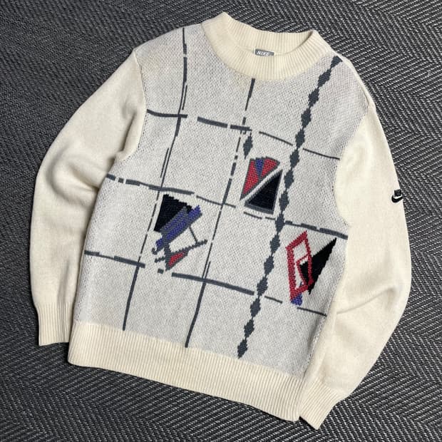 90s 나이키 올드스쿨 패턴 반폴라 니트y 5371