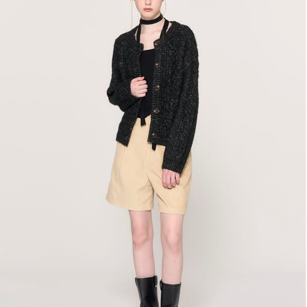 제너럴아이디어 울 더스트 케이블 가디건 블랙