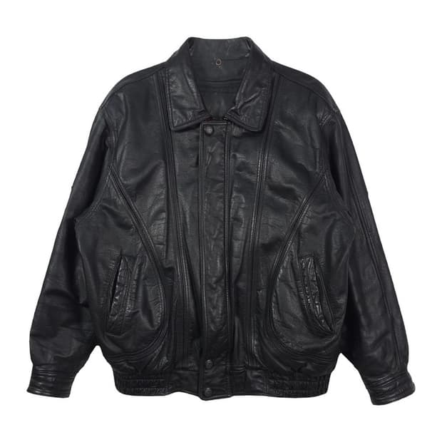 GRAND 빈티지 리얼 소가죽 미니멀 블루종 자켓 L