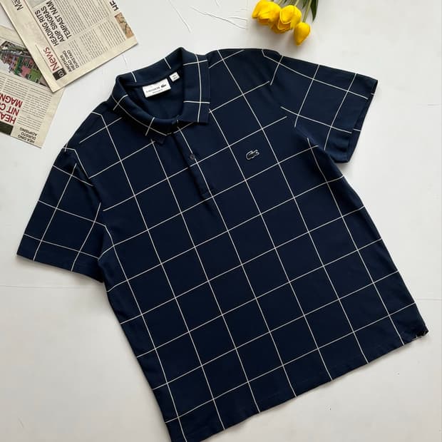 Lacoste 라코스테 그리드 체크 네이비 반팔티