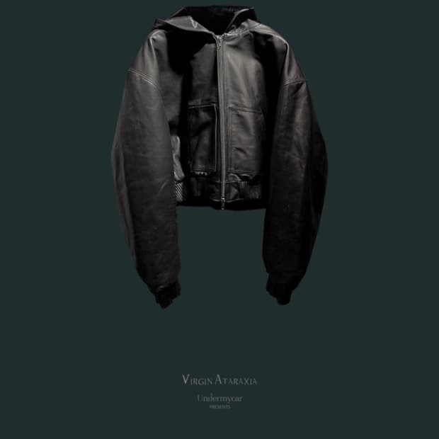 언더마이카 크롭 후드 레더 봄버