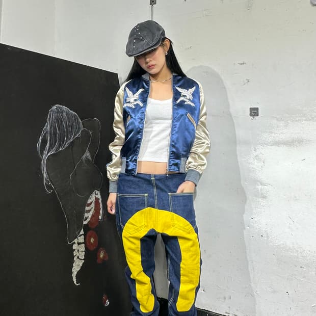 Jpn 일본빈티지 오리엔탈 그렌 독수리 사람 스카잔 자켓