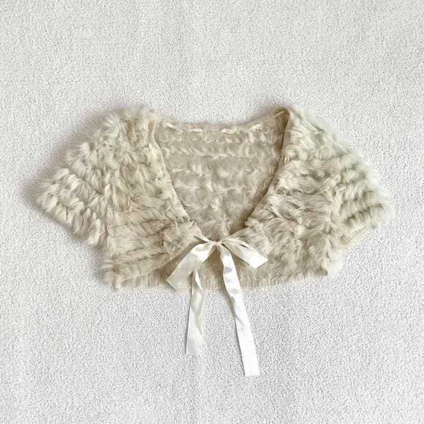 라떼맛 리얼래빗퍼 리본 볼레로 가디건