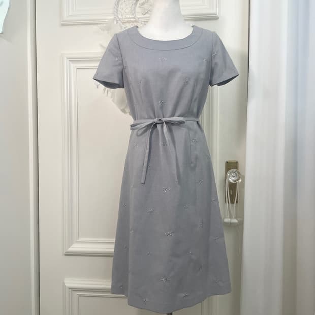 graish blue flower embroidery bow belt o