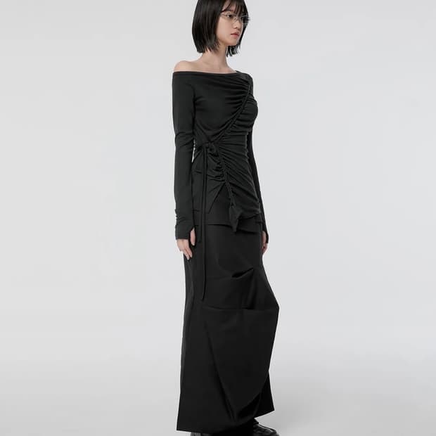 플레어업Twisted One-shoulder Long sleeve 차콜