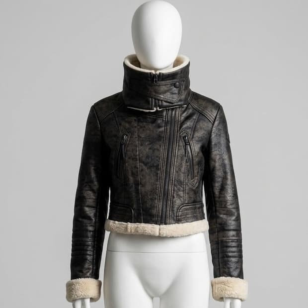 하이넥 블랙 퍼 트리밍 크롭 무스탕 Shop502 reche 데스라이즈