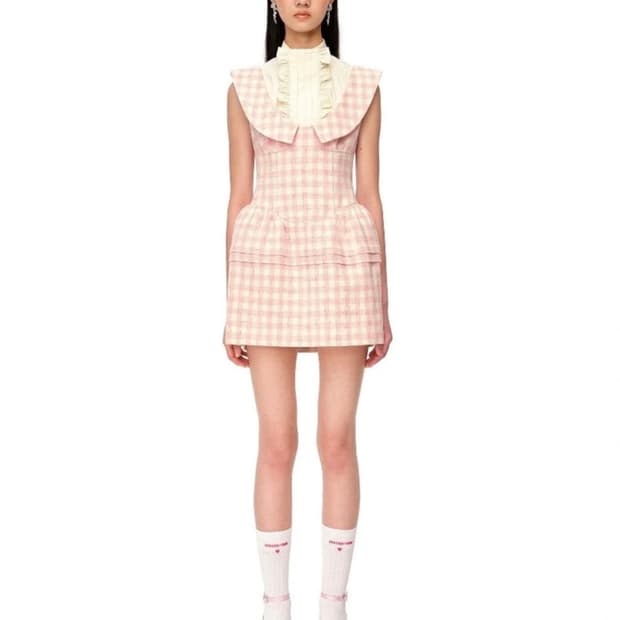 Shushutong 슈슈통 핑크 체크 미니 원피스