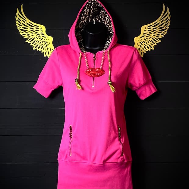 JPN 갸루 호피 레오파드 골드 로프 밧줄 핑크 후드