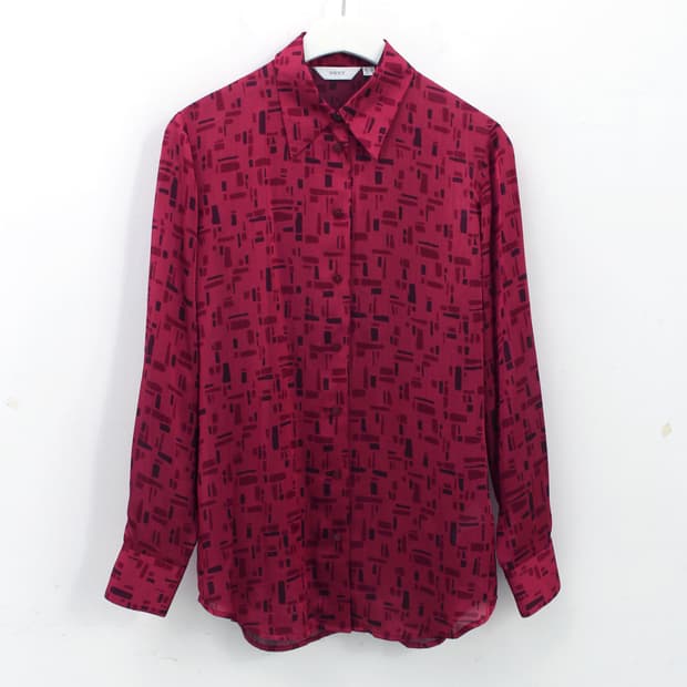 일본 빈티지 퍼플 레드 도형 패턴 블라우스