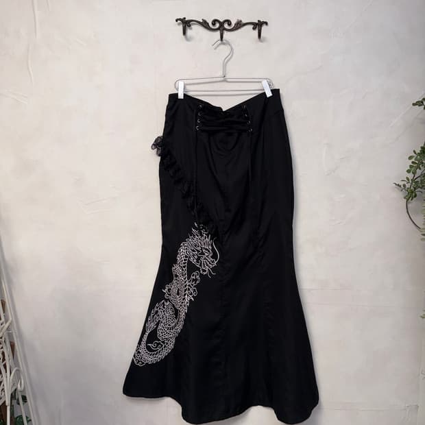 Black oriental dragon lace corset skirt