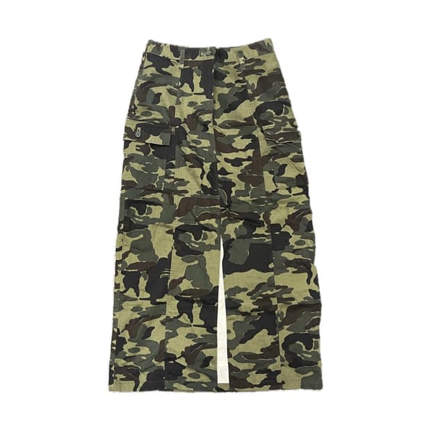 카모 포켓 앞트임 롱스커트