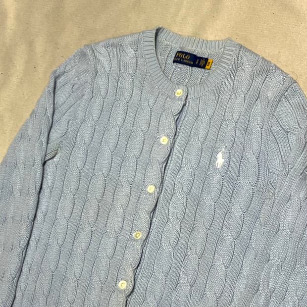 S 폴로랄프로렌 여성용 스카이블루 케이블 가디건