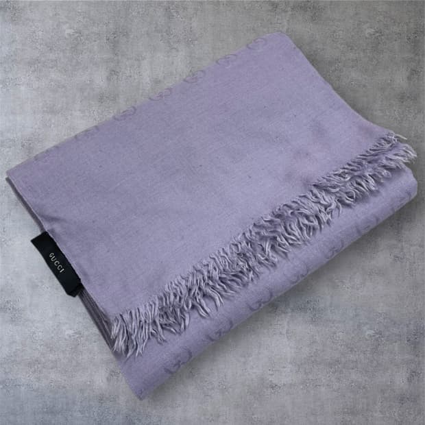 구찌 Gucci 라벤더 GG 자카드 울 실크 숄 스카프