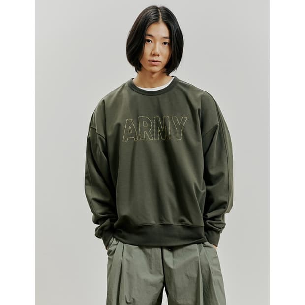 프리즘웍스 ARMY 자수 트라이서비스 맨투맨 올리브 M