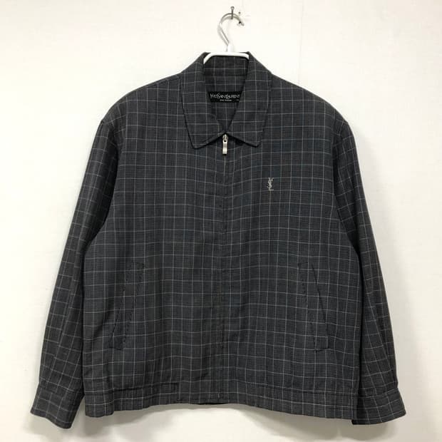 입생로랑 남성 클래식 체크 헤링턴 블루종 봄버 자켓 _ 다크네이비