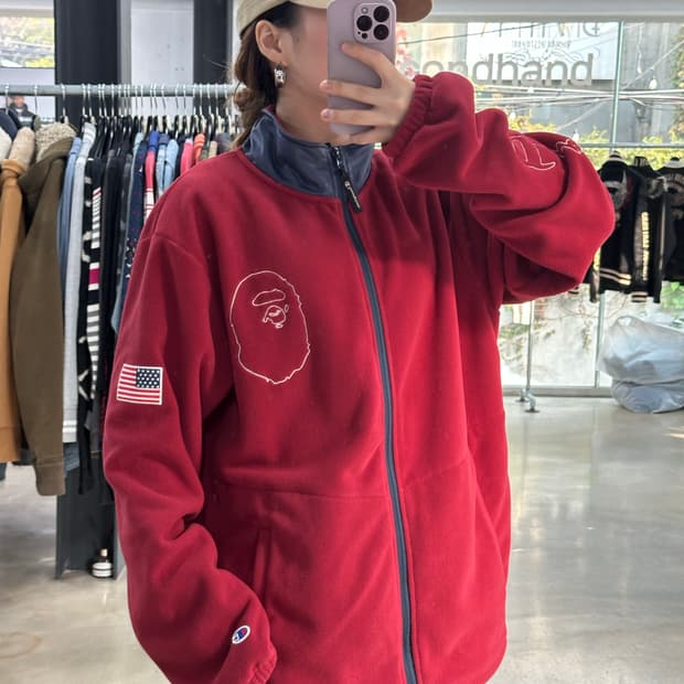 베이프 x 챔피온 17FW 사루 성조기 플리스집업