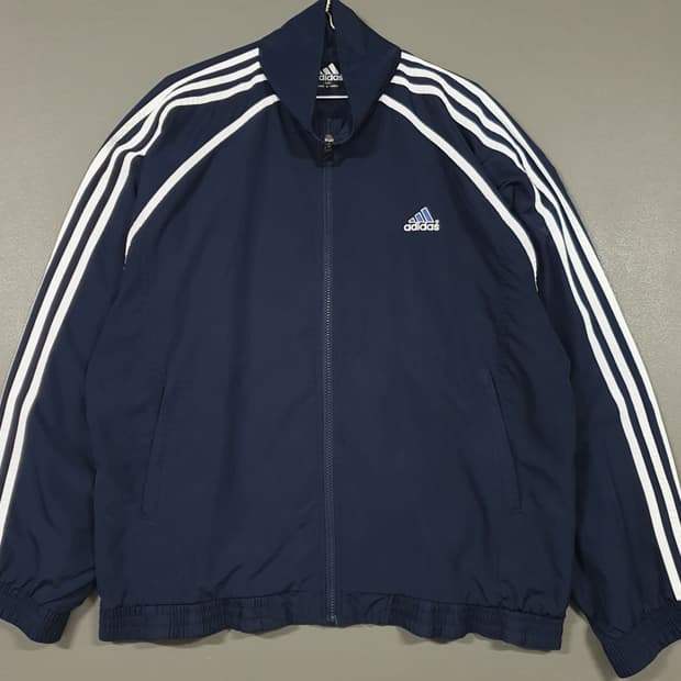 2XL) 아디다스 희귀 90s 삼선 오버핏 올드스쿨 바람막이 자켓 네이비