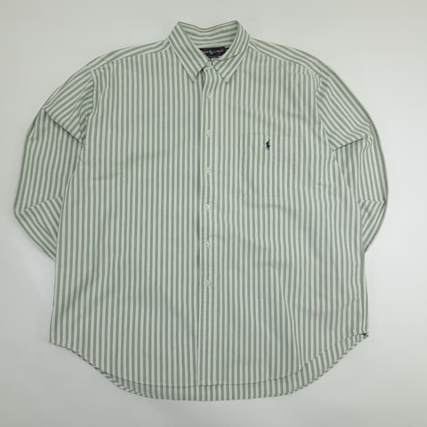 Co848 XL 폴로 랄프로렌 빅셔츠 세이지그린 볼드스트라이프 긴팔 셔츠