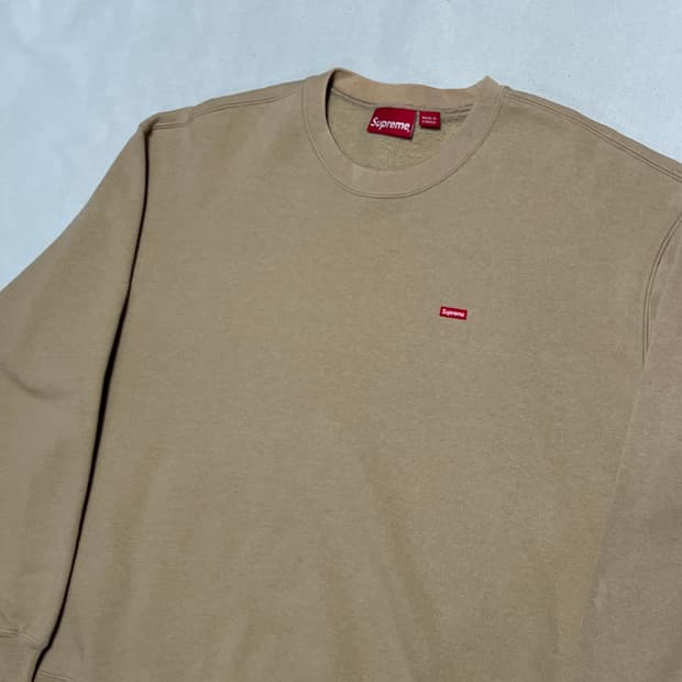 L 슈프림 스몰 박스 로고 베이지 기모 맨투맨