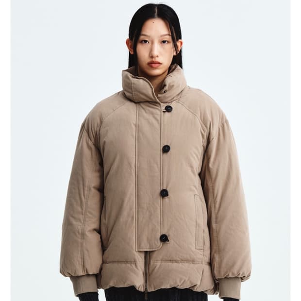 마뗑킴 워시드버튼 패딩- 베이지