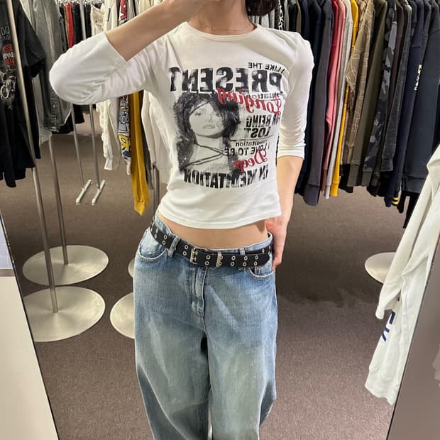 M)CRAZY GIRL vintage 여성 y2k 프린팅 롱슬리브