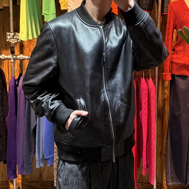 XXL 무신사 스탠다드 램스킨 미니멀 레더 블루종