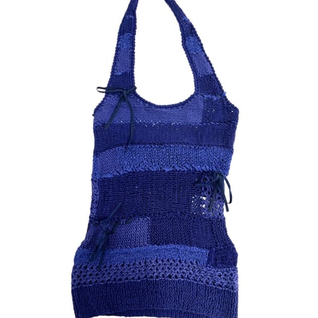 Blue knit halter neck