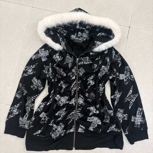 프린팅 셔링 퍼 후드집업