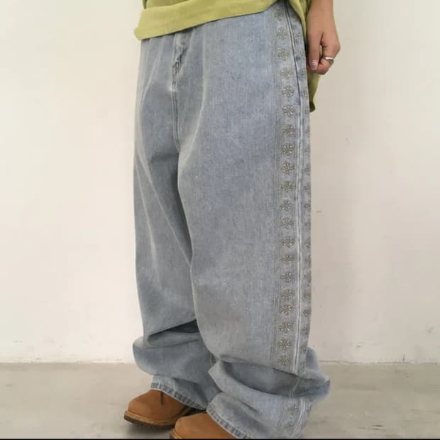 소브 루트 자수 데님 팬츠 wide denim pants