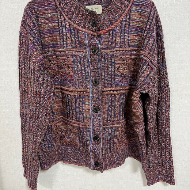 일본 빈티지 모리걸 메이드인 재팬 레나운 패턴 니트 가디건
