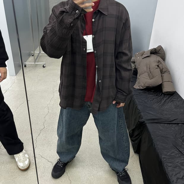 해칭룸 Classic Shirt Over Dyed Check Brown