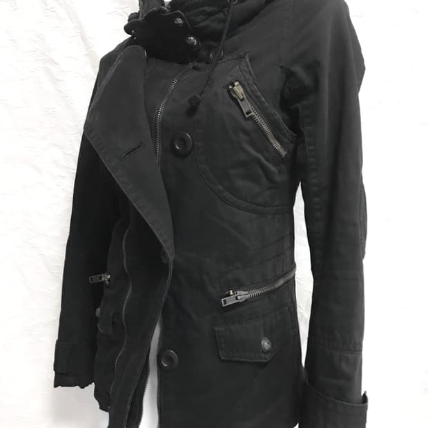 빈티지 y2k 펑크 지퍼 디테일 하이넥 후드 점퍼 자켓