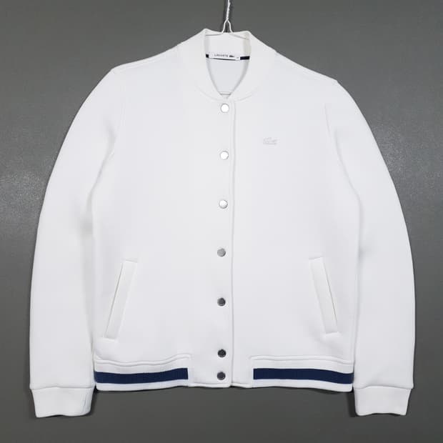 라코스테 크록 네오프렌 스냅 버튼 바시티 스타디움 자켓 화이트 여성 95