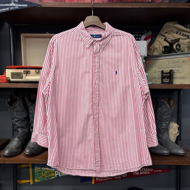 신형라벨 폴로 랄프로렌 클래식 스트라이프 버튼다운셔츠 핑크 N1161