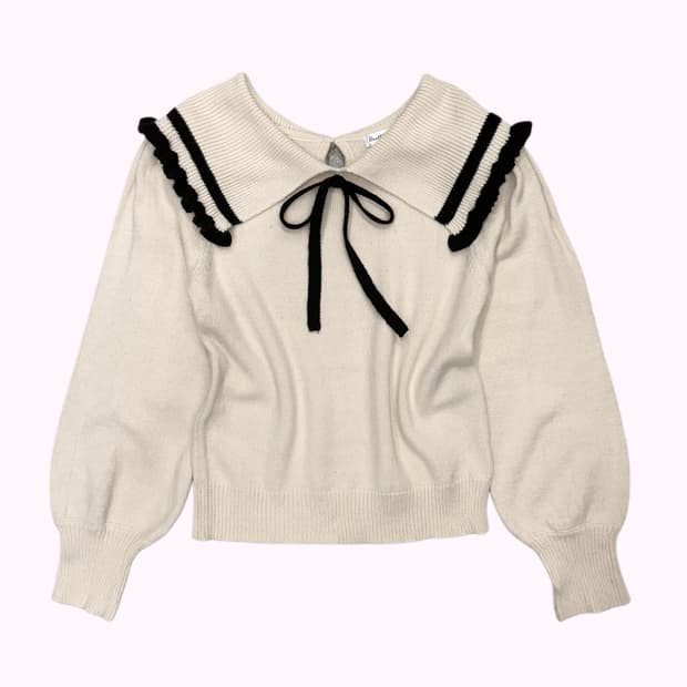 HEALTHY KAREN frill collar ribbon knit