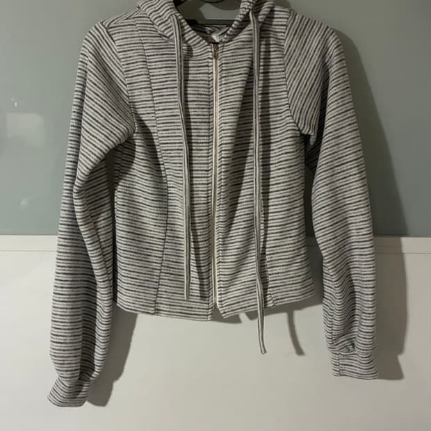 Stripe hood zip-up 