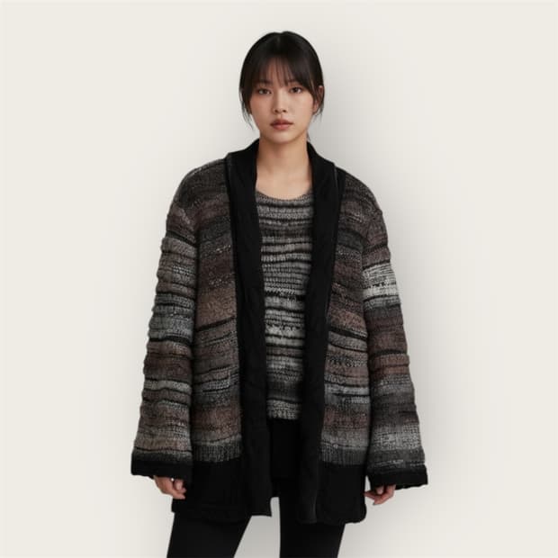 .3/ 이세이미야케 08AW Heart 브러시드 니트 가디건