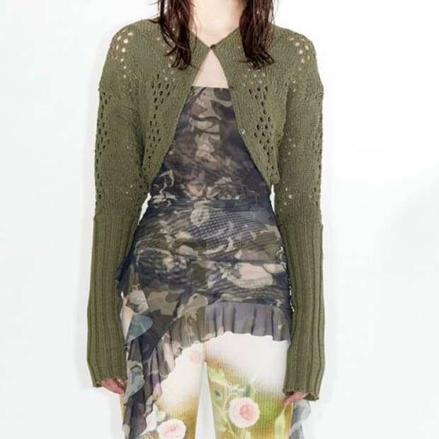 open yy 니트 볼레로 카키 